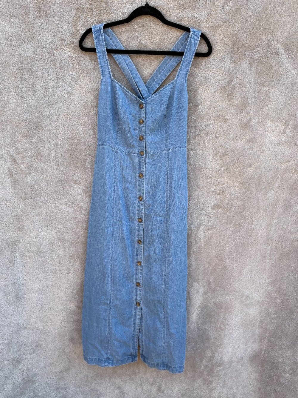 LOFT Chambray Button Front Crossover Back Midi Dress Women's Size 2 Small